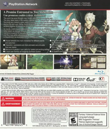 Atelier Escha & Logy - Alchemists of the Dusk Sky (USA) box cover back